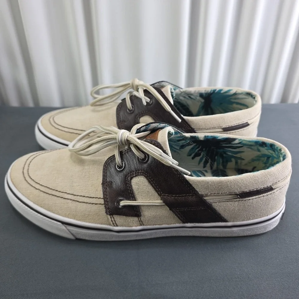 Tommy Bahama Men's US Size 10 Boat Shoes‎ Khaki Canvas Dock Pool Beach